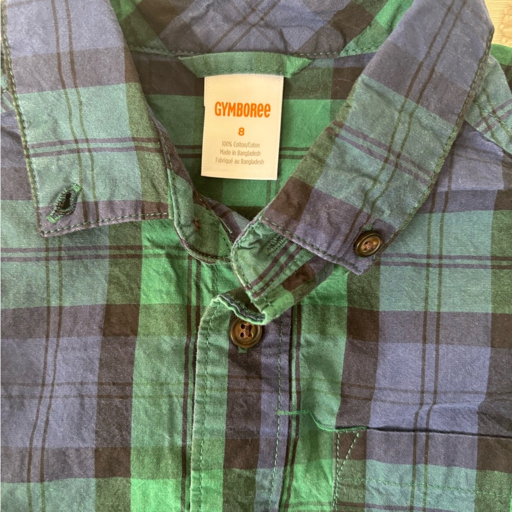 Gymboree Green and Blue Plaid Kids Button Down Shirt - Picture 2 of 5